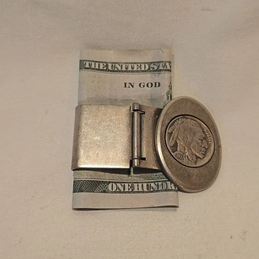 Buffalo Money Clip Sterling Silver,Authentic 1937.
